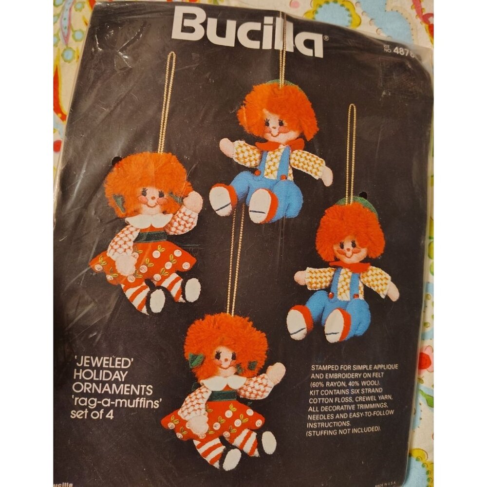 Bucilla Orange-Blue Rag Doll Jeweled Holiday Ornaments (Set of 4)